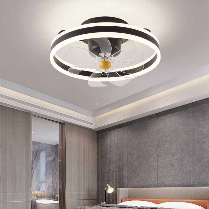 Metal Circle Ceiling Fan Light Modern Style LED Ceiling Light Fixture for Bedroom