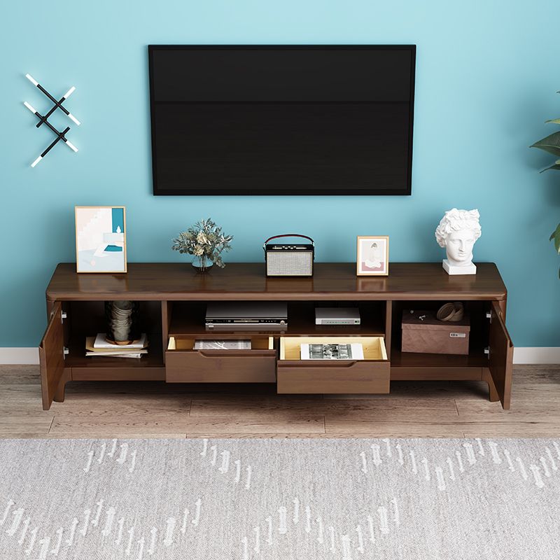 Rubber Wood Contemporary TV Console Open Storage Media Console