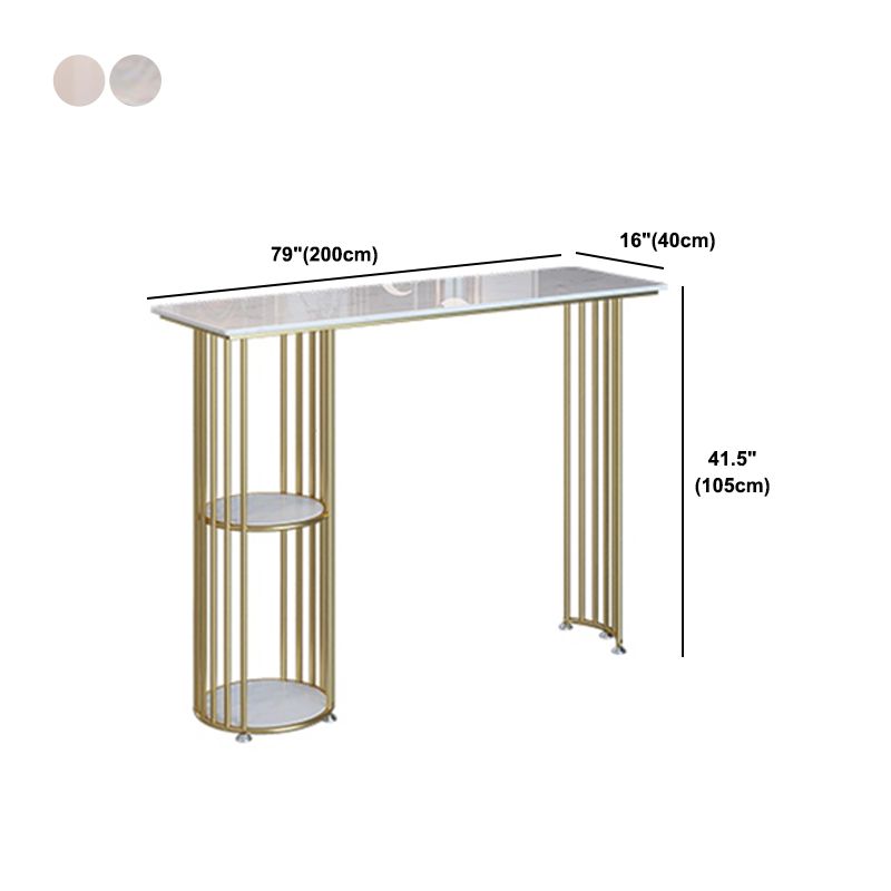 Glam Pub Table with Metal Storage Base White Rectangle Bistro Table