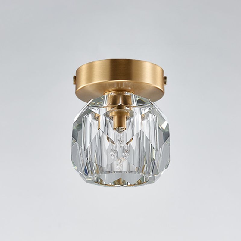 1-Light Crystal Mini Ceiling Light 4.3" Wide Brass Traditional Style Flush-mount Lamp for Aisle Corridor