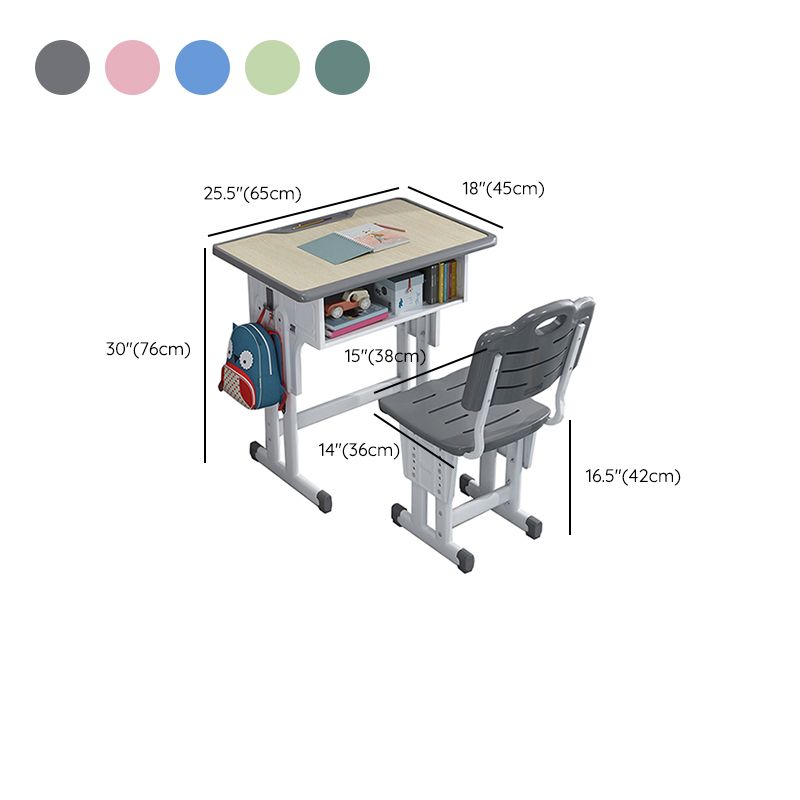 Adjustable Kids Desk Solid Wood Desk and Chair Set with Bookshelf