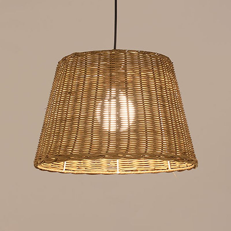 Ombre seau suspendue plafonnier style asiatique rotin 9,5 "/ 13" largeur 1 pendentif léger en beige pour salle à manger