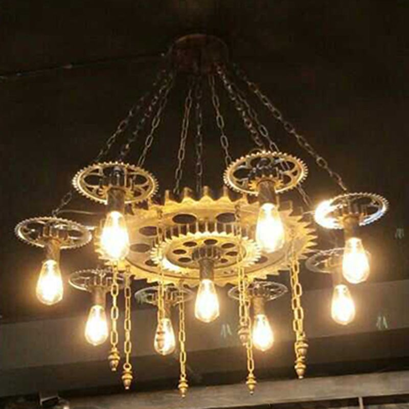 Gearwheel Chandelier Light Fixture Industrial Metal Pendant Lighting for Restaurant