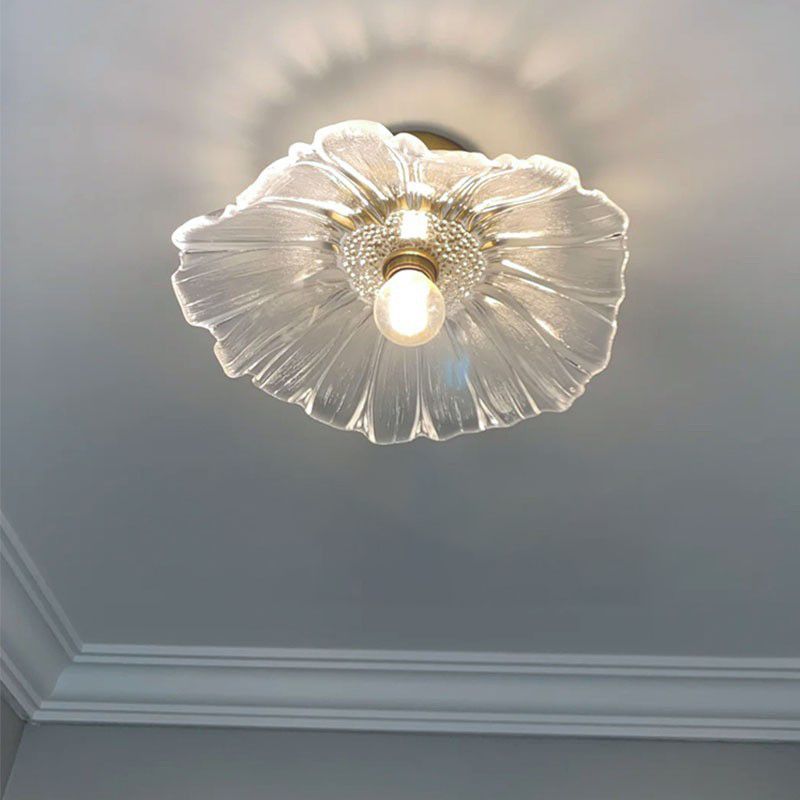 Modern Ceiling Lamp Flower-shaped Glass Shade Flush Mount Light Fixture