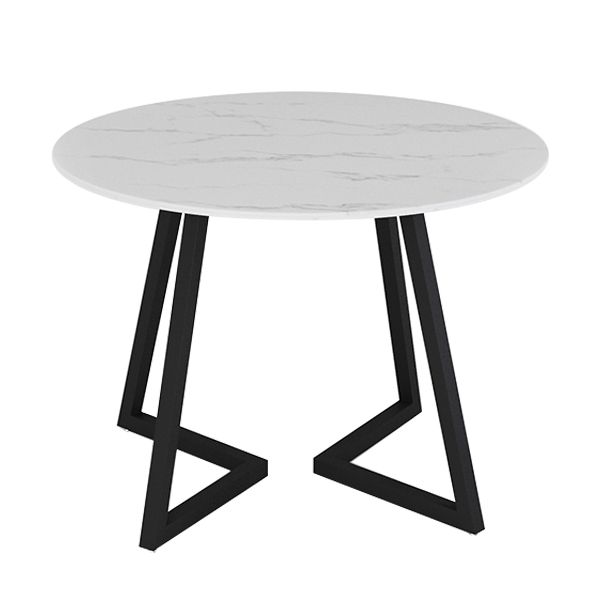 Gesinterde stenen eettafel rond moderne eettafel met zwart frame