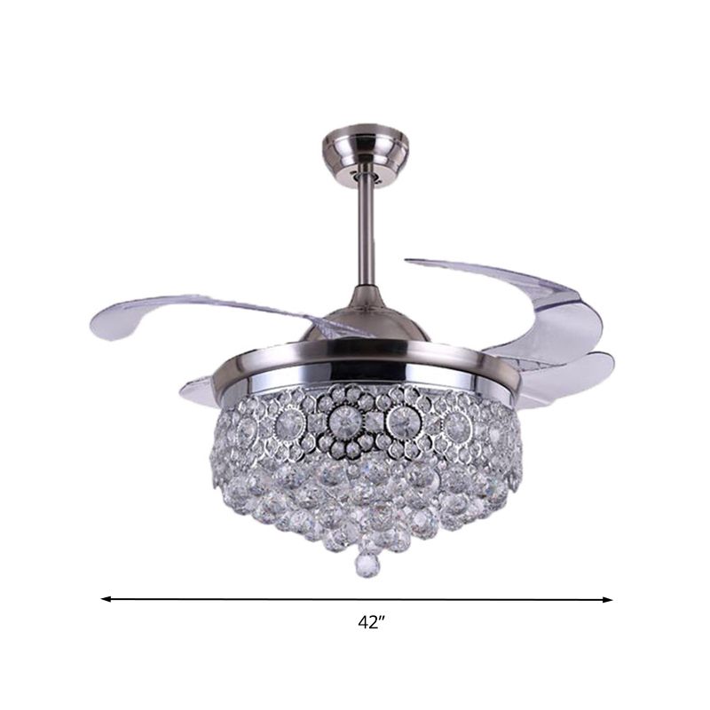 Clear Crystal Ball LED Ceiling Lamp Modern Remote Control/Wall Control/Frequency Convertible Indoor Suspended Light with Fan in Silver