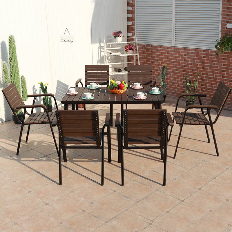 1/5/7 Pcs Faux Wood Dining Table Set Industrial Outdoor Dining Set