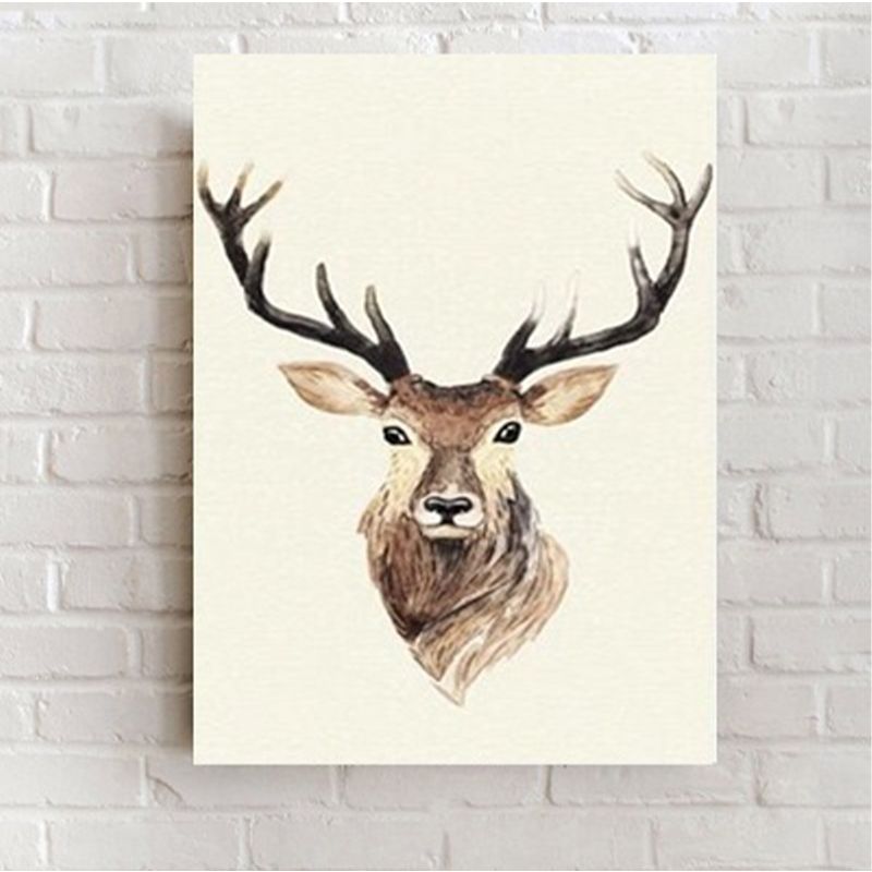 Cute Illustration Animal Canvas Art House Interior Wild Life Wall Decor in Soft Color, Textured