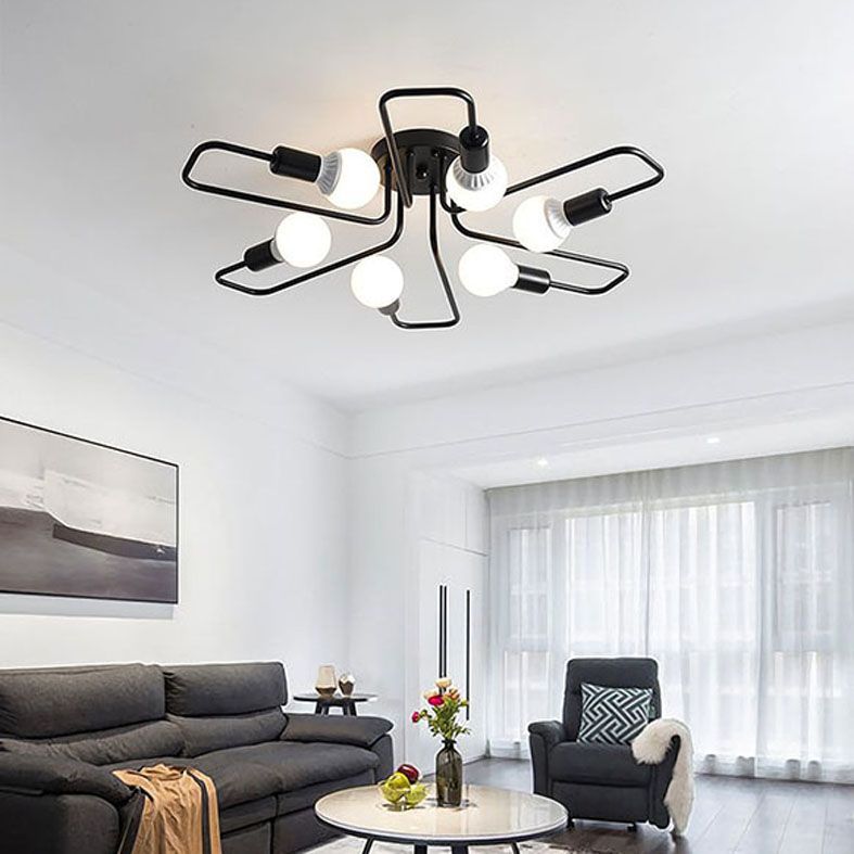 Metal Ceiling Light Industrial Black Semi Flush Mount Ceiling Fixture for Sitting Room