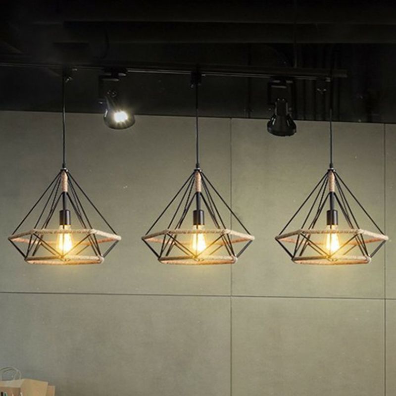 Wrapped Hemp Rope Ceiling Light Industrial Single Restaurant Hanging Pendant Light