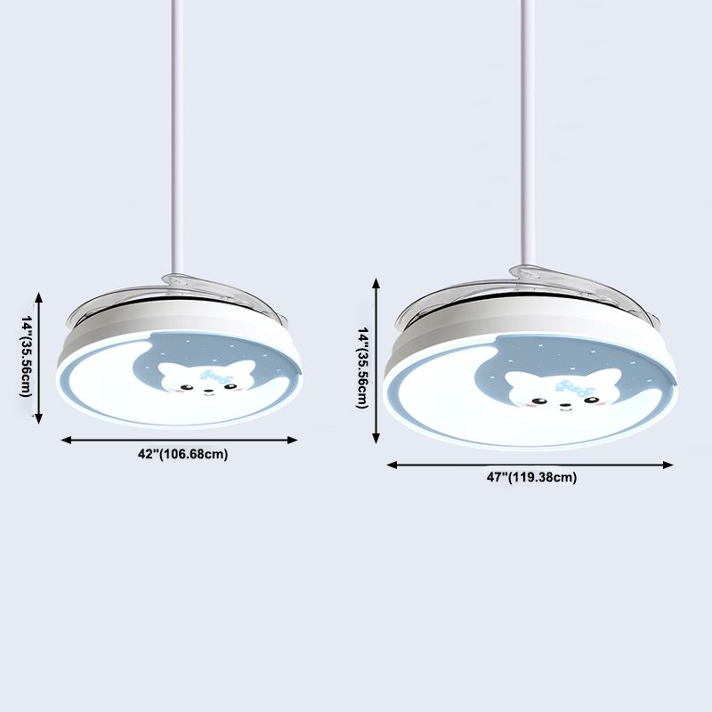 Luna acrílica y lámpara de ventilador de gatos Cartoon LED Semi Flush Light para niños dormitorio