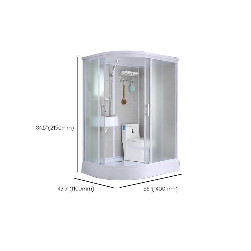 Single Sliding White Shower Kit Rectangle Frosted Shower Stall