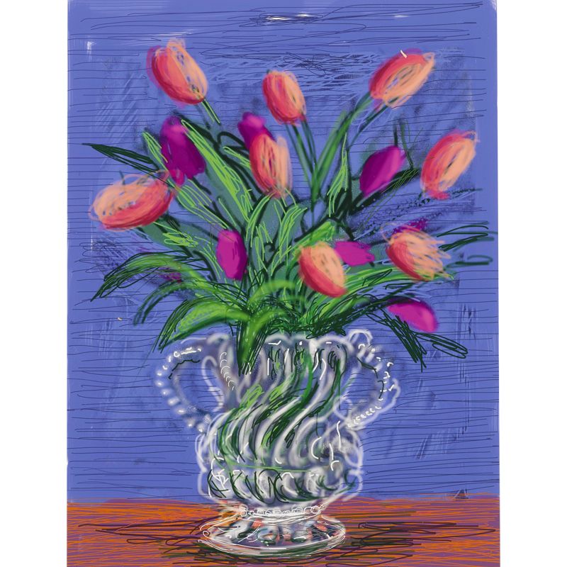 Still Life Tulip Flowers Mural Modern Art Non-Woven Fabric Wall Covering in Purple-Green