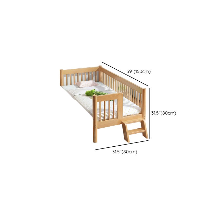 Contemporary Nursery Crib with Guardrail in Natural Solid Wood