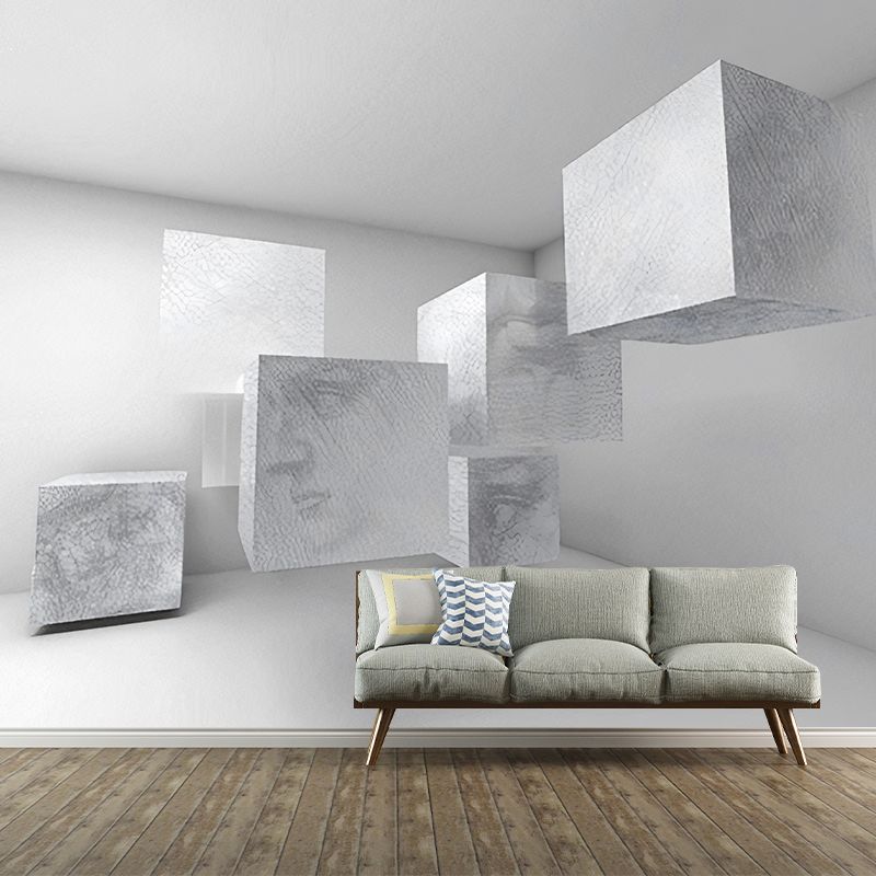 Novel Industrial Mural Wallpaper for Living Room with Pastel Color 3D Block, Made to Measure