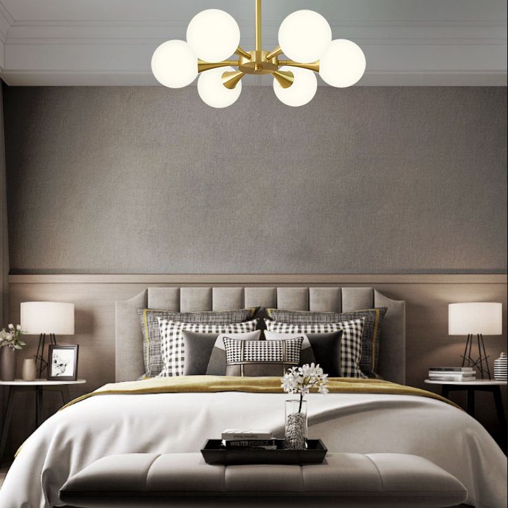 Global Semi Flush Ceiling Light Minimalist Opal Glass Bedroom Flush Light in Brass