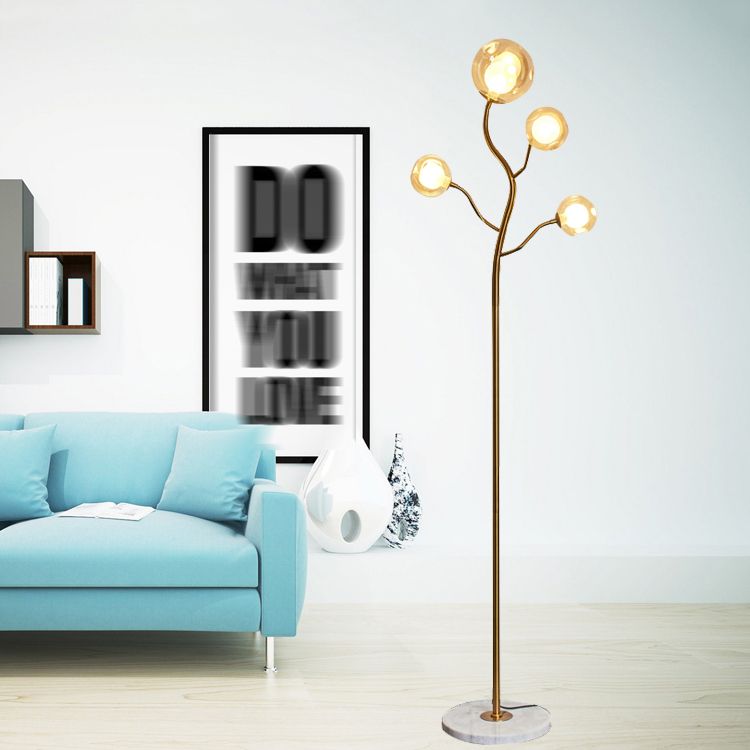 Modern Simple Iron Floor Lamp Tree Shape Floor Light with Glass Shade for Bedroom