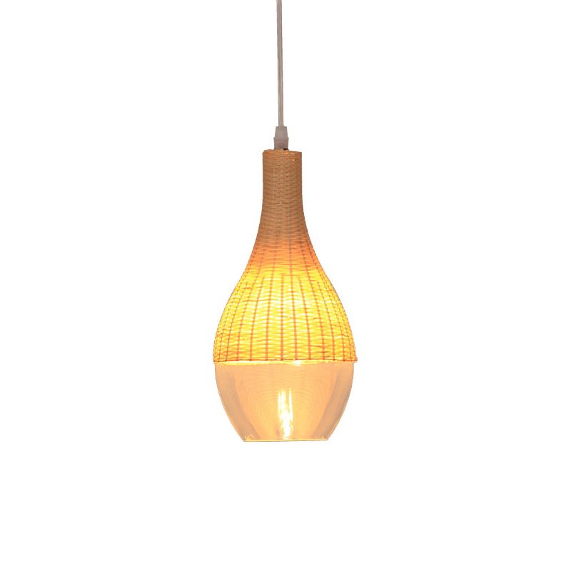 Lampe en larme / oignon de largeur de largeur de largeur pendante à suspension en jaune légère moderne avec une teinte en verre transparent