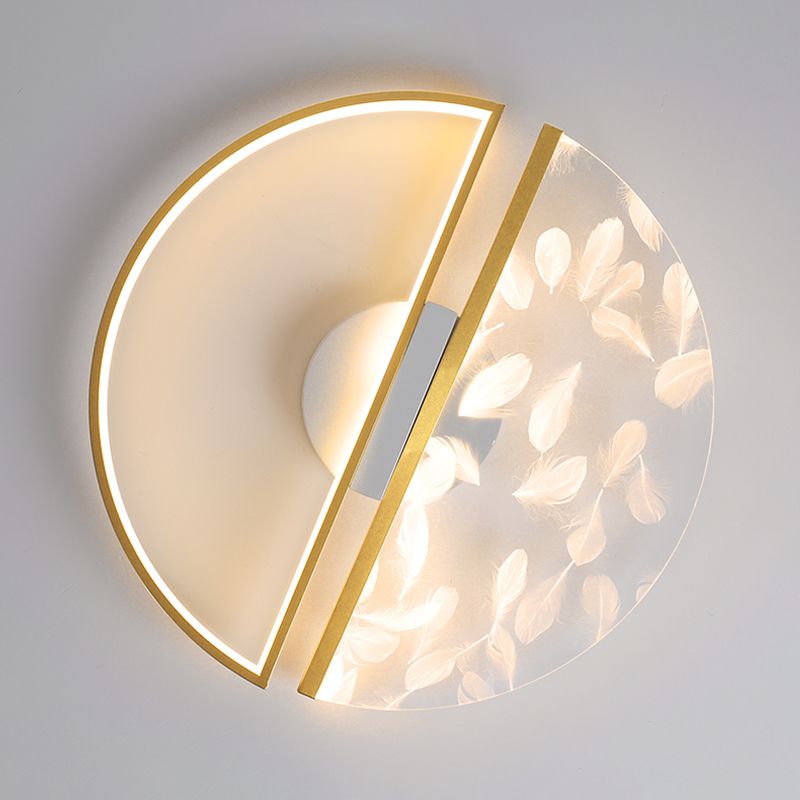 Round Shape LED Feather Ceiling Lamp Modern Iron 2 Lights Flush Mount for Study