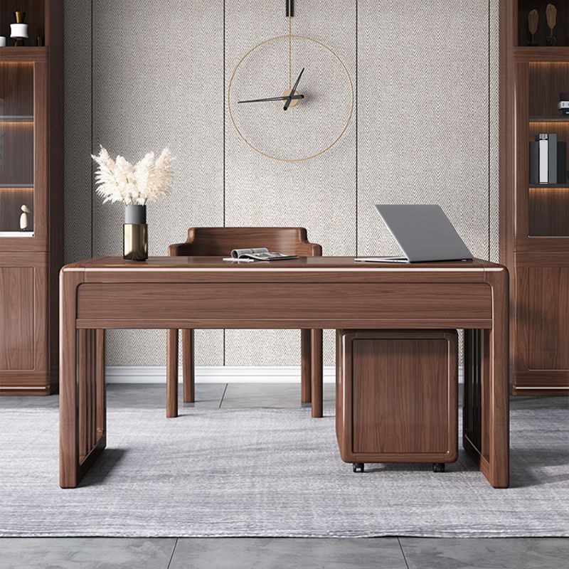 Contemporary Style Wood Office Desk Rectangular Brown Task Desk with 2 Drawers