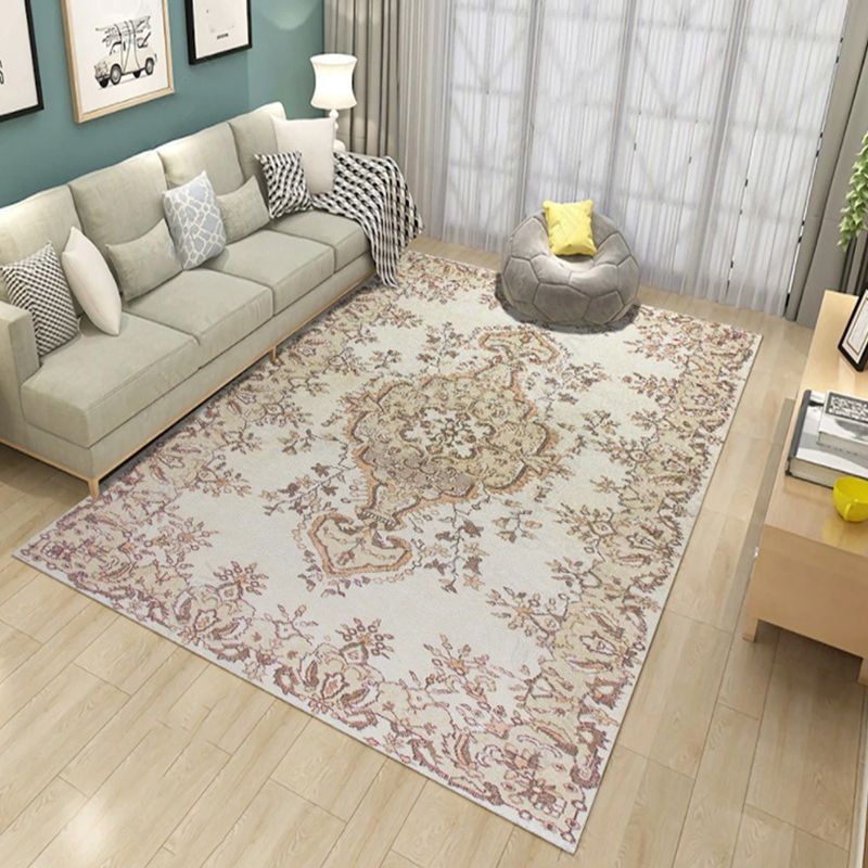 Gray Medallion Indoor Rug Polyester Vintage Area Carpet Washable Carpet for Indoor Room