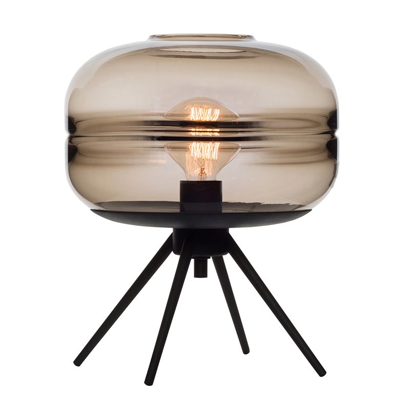 Contemporary Style Drum Table Lamp Glass 1 Light Table Light in Black