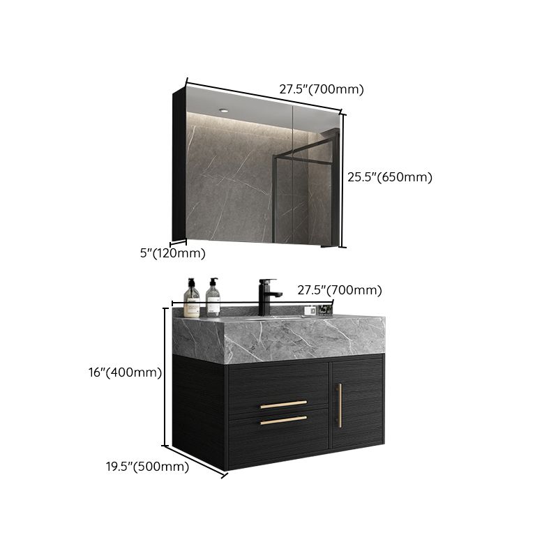 Rectangular Glam Black Bathroom Vanity Stone Single Sink Wall Mount Vanity Set