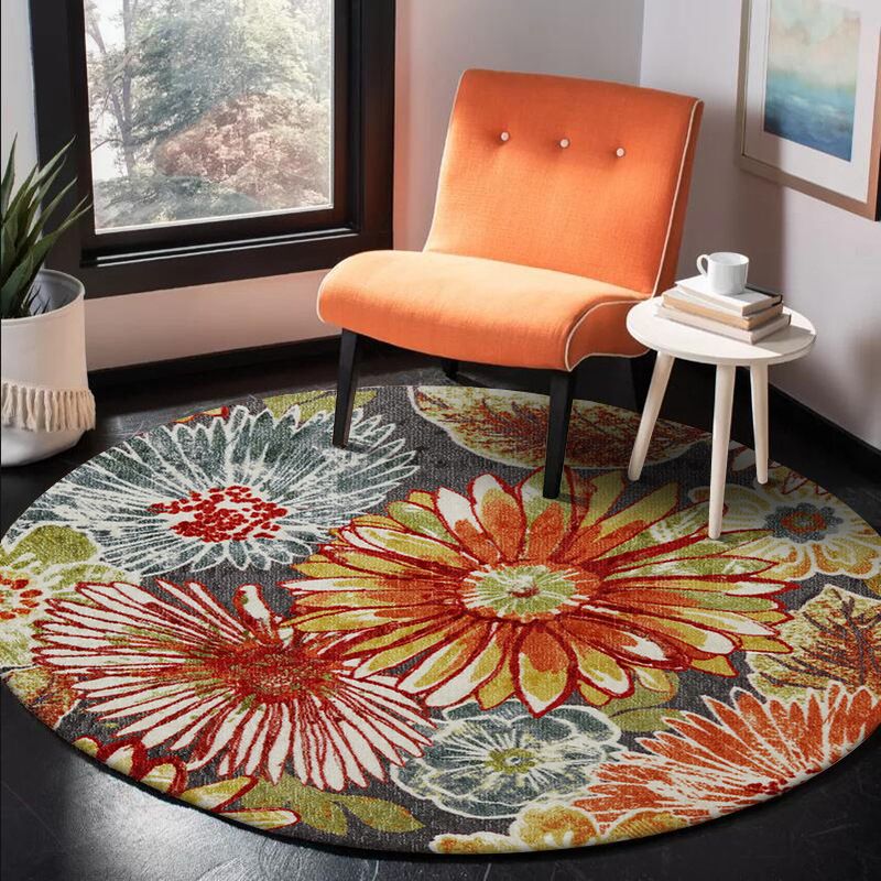 Retro Floral Match Raping Orange Shabby Chic tapis Polyester Washable Not Socking Area Spare pour le salon