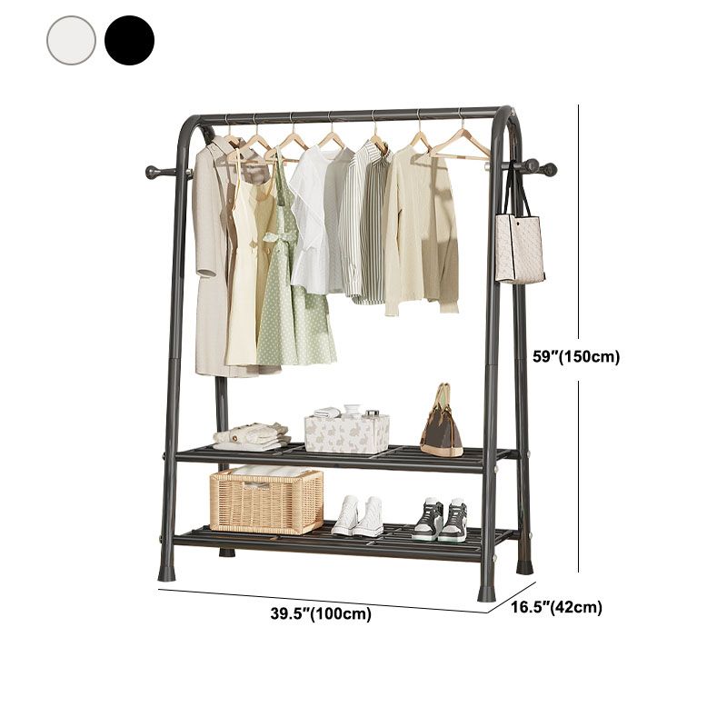 Modern Hall Stand Metal Hanging Rail Storage Shelving and 2 Hooks Hall Tree