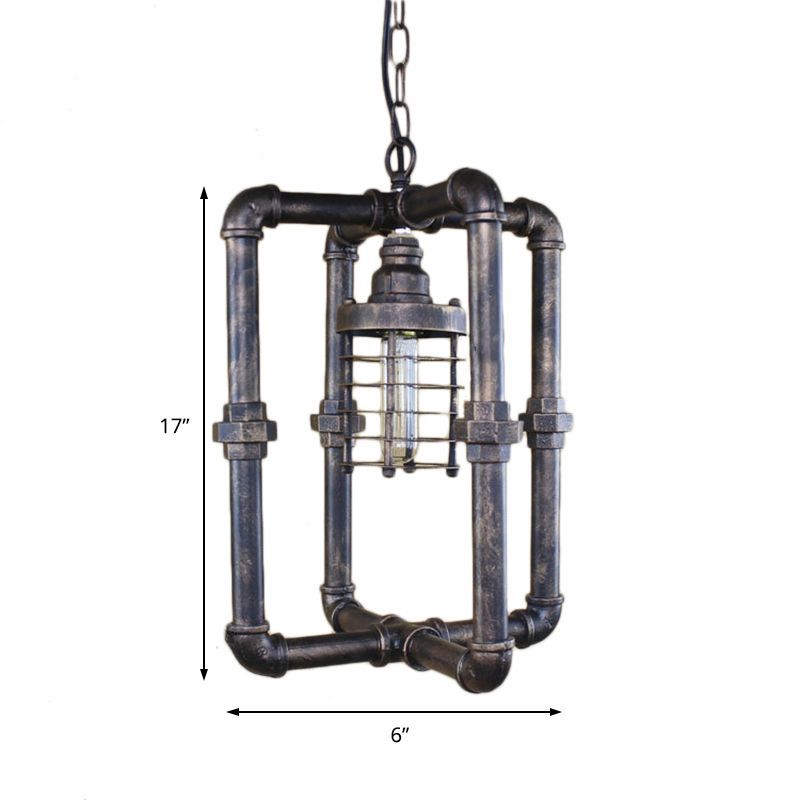 Rust Cilinder Cage Impiccamento INDUSTRIALE INUSTRIALE 1 lampadina a soffitto interno con tubo rettangolare