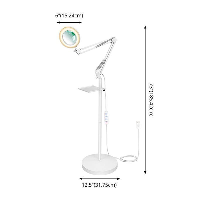 Magnifier Floor Reading Lamp Nordic Metal White LED Standing Light with Swing Arm