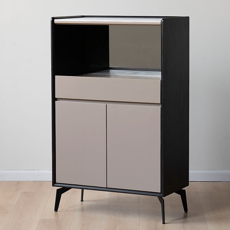 Modern Living Room Floor Cabinet Solid Wood Open Storage with Lighting