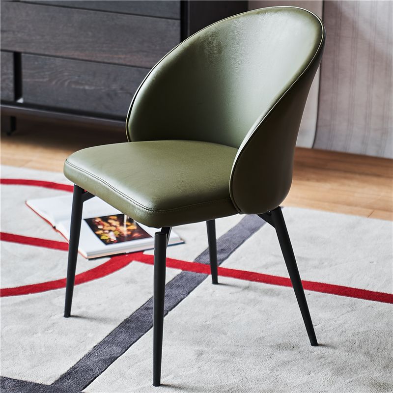 Leather Upholstered Dining Chair Contemporary Side Chair with Black Base