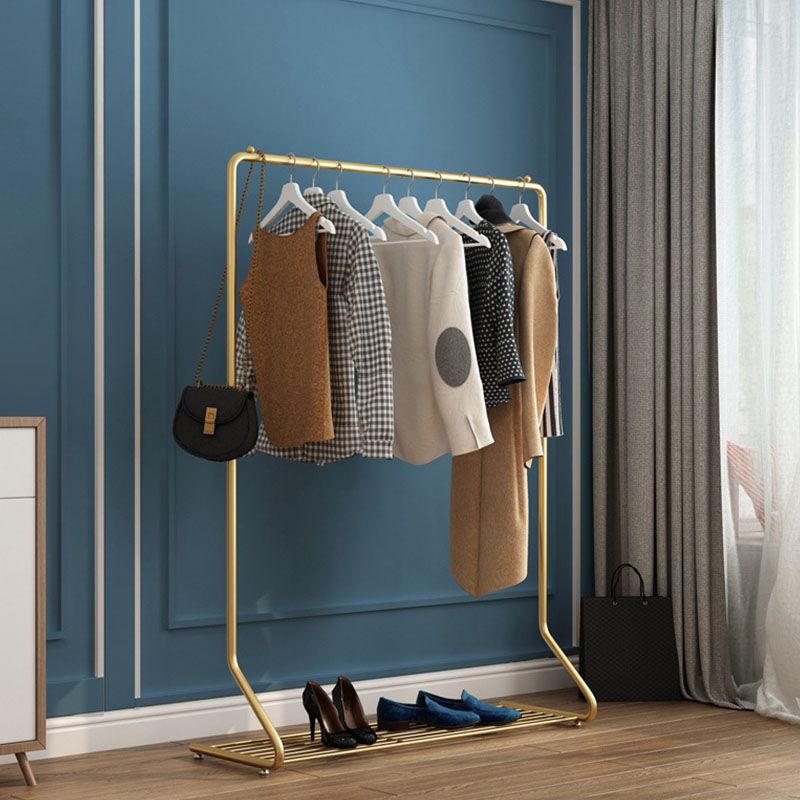 Contemporary Metal Coat Rack Solid Color Coat Hangers with Storage Shelving