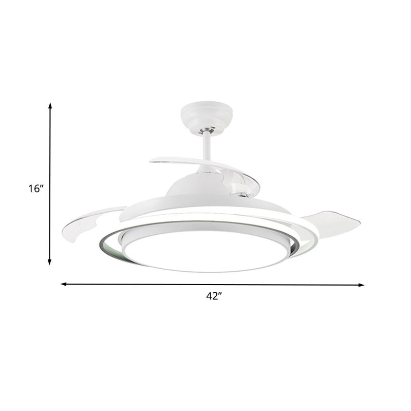 36"/42" Wide LED Semi Flush Lighting Minimalist Living Room 3 Blades Ceiling Fan Lamp with Circle Acrylic Shade in White, Remote Control