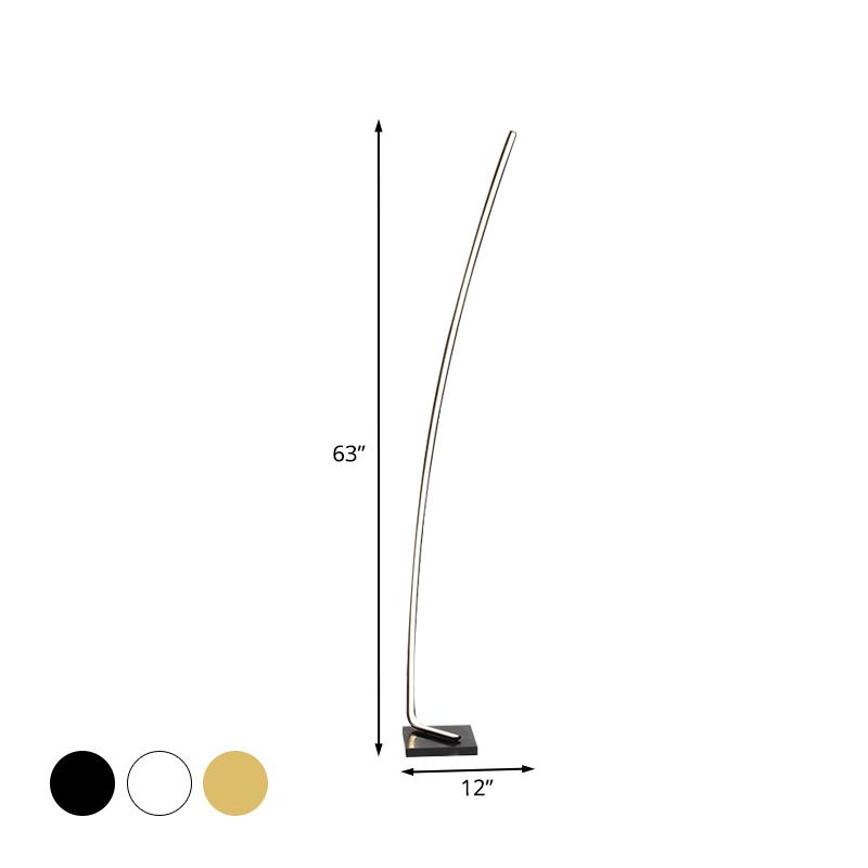 Metallic Curved Reading Floor Lamp Simplicity Black/White/Gold LED Bedside Stand Up Lighting in Warm/White Light