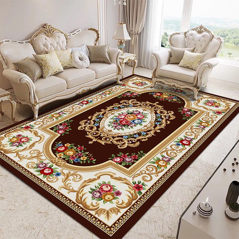 Traditional Area Rug Multicolor Floral Pattern Carpet Stain Resistant Polyester Rug for Home Decor