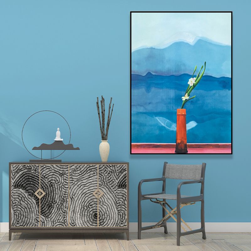 Nordic Flower and Seascape Painting Blue Textured Wall Art for Living Room (Multiple Size Options)