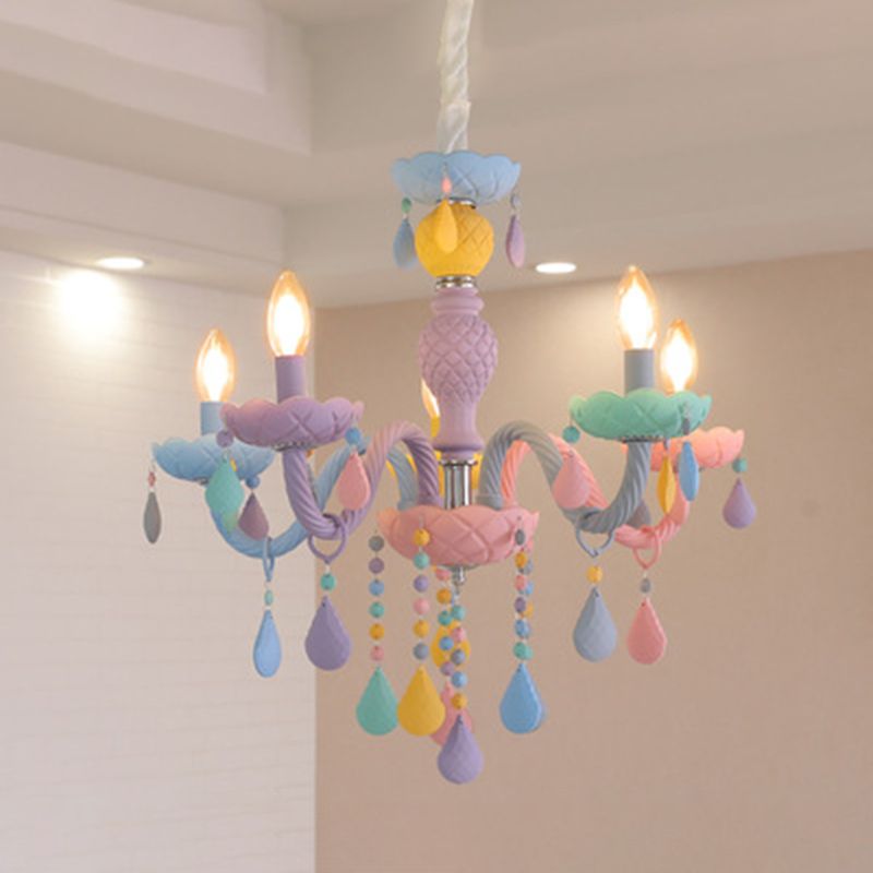 Wrought Iron Macaron Pendant Light in Modern Creative Style Glass Indoor Ceiling Light with Crystal Decoration