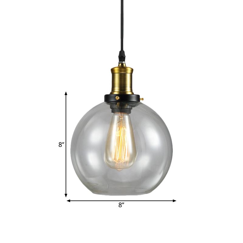 Brass 1 Light Hanging Ceiling Light Vintage Clear Glass Cone/Globe Pendants Lighting for Living Room