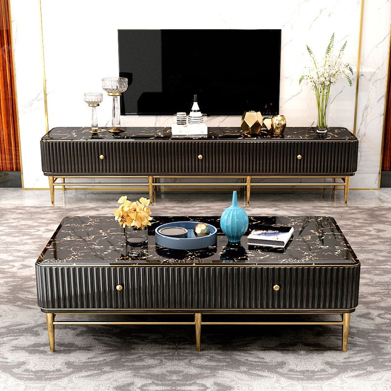 Glam Marble TV Stand Console Enclosed Storage TV Media Stand with Legs for Living Room