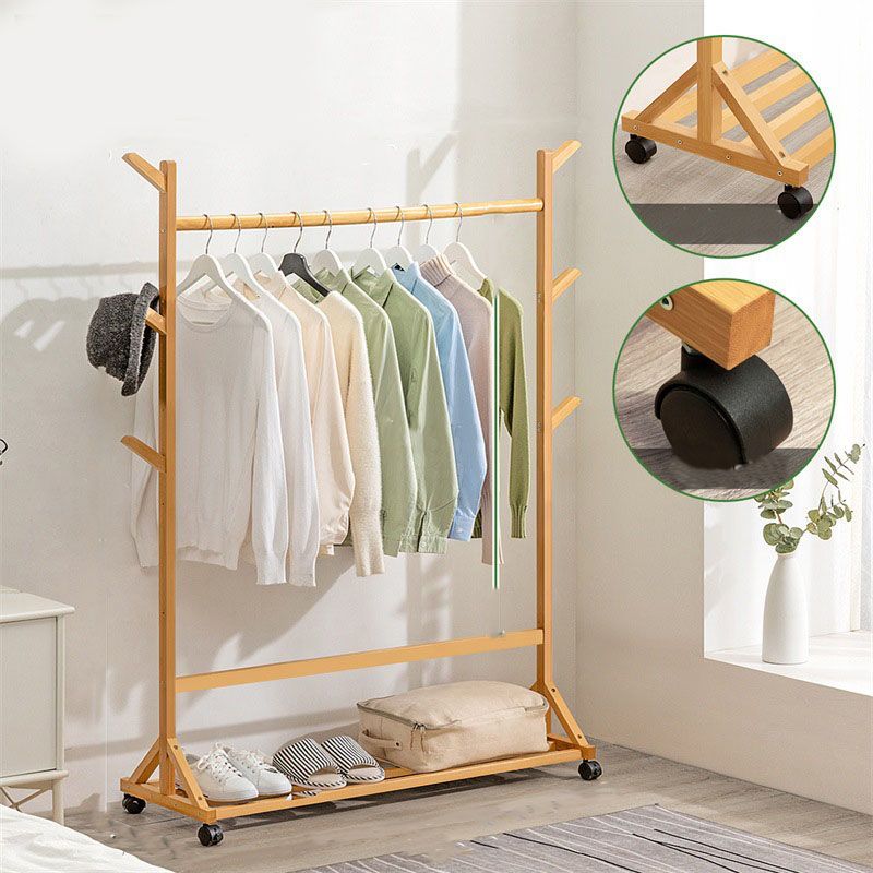 Contemporary Hall Stand Bamboo Wood Shelving Hooks Included Free Standing Coat Rack