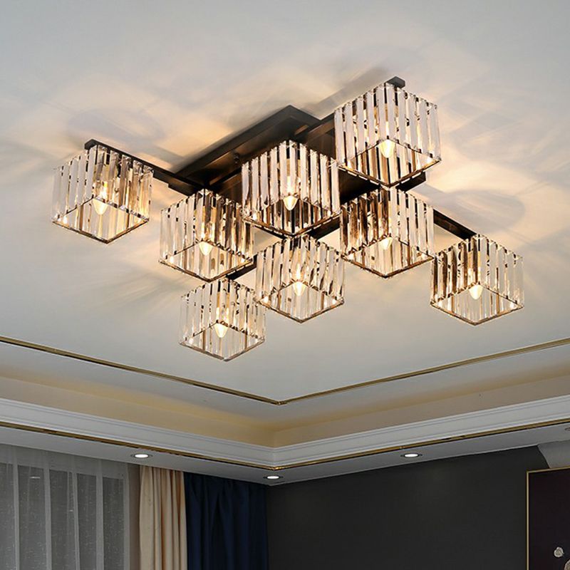 Cubic Semi Flush Ceiling Light Modern Crystal Bedroom Flush Mount Lighting Fixture