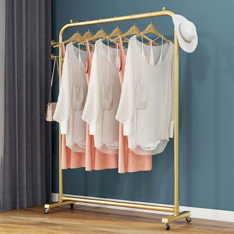 Modern Hall Stand Metal Hanging Rail and 4 Hooks Coat Rack with Castors