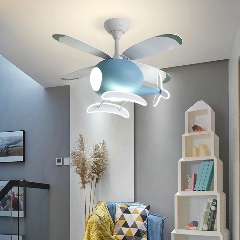 Kids Creative LED ventilateur léger avion en fer forgé lampe suspendue avec une teinte acrylique