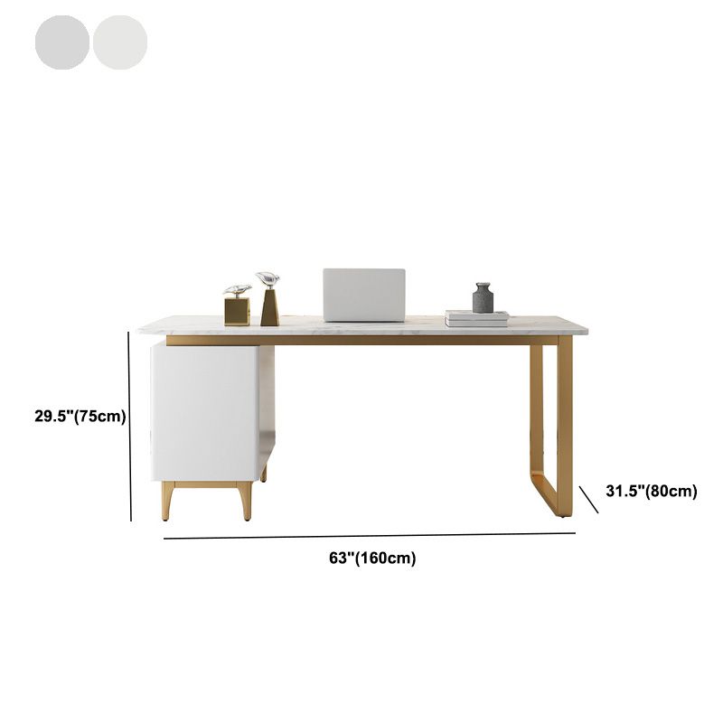 Rectangular Marble Office Desk Glam Solid Wood Writing Desk for Home