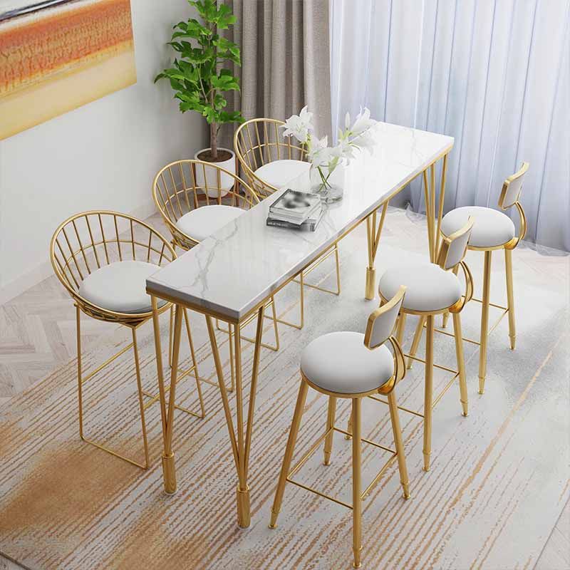 White and Gold Marble Counter-height Pub Table Rectangle Shop Bar Dining Table