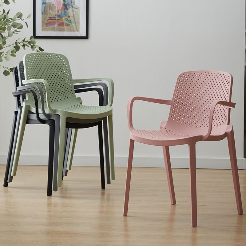 Contemporary Plastic Arm Chair Solid Back Kitchen Dining Room Chair