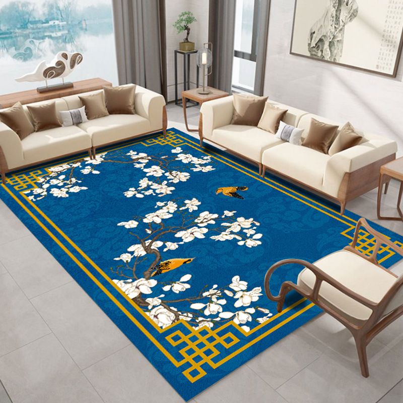Multicolor Shabby Chic Indoor Rug Polyester Branch Print Rug Non-Slip Backing Indoor Rug for Living Room