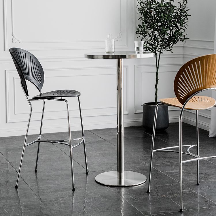 Modern Silver Metal Counter Table with Round Table Top Silver Pedestal Table